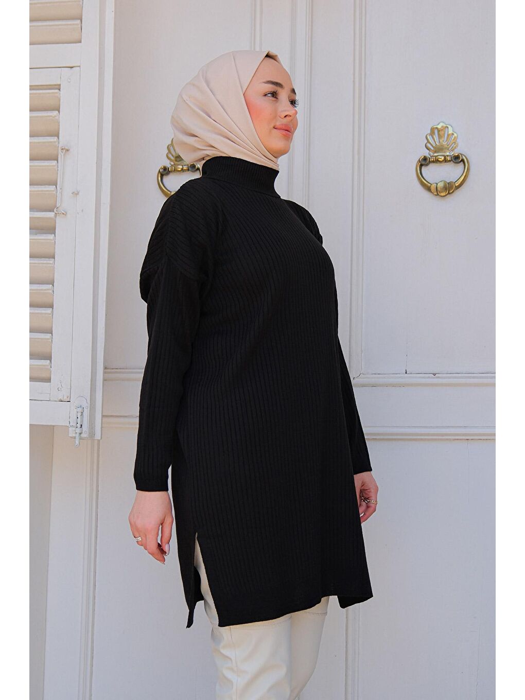 Kadın Triko Tesettür Kazak Siyah-3
