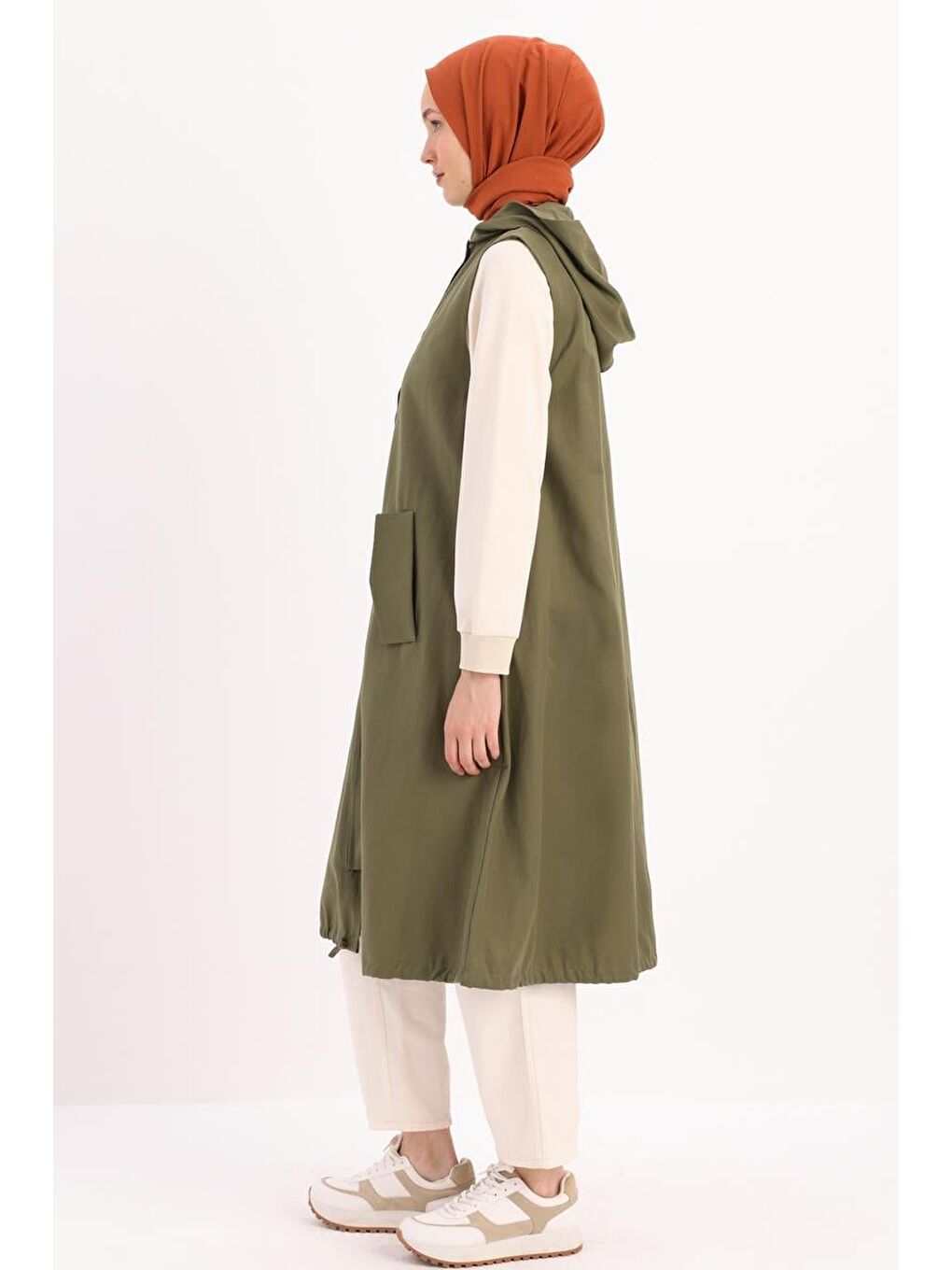 Haki Kapüşonlu Çıtçıtlı Yelek-2