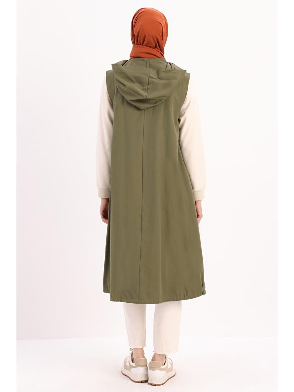 Haki Kapüşonlu Çıtçıtlı Yelek-3