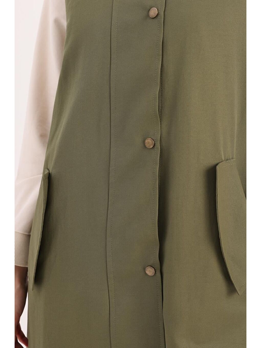 Haki Kapüşonlu Çıtçıtlı Yelek-4