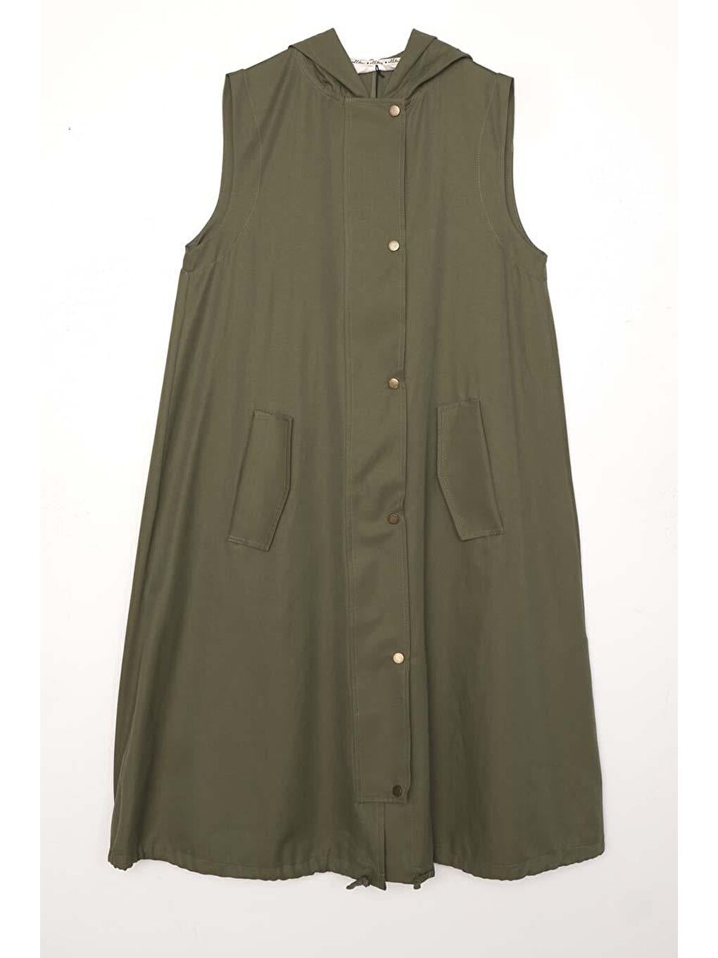 Haki Kapüşonlu Çıtçıtlı Yelek-5