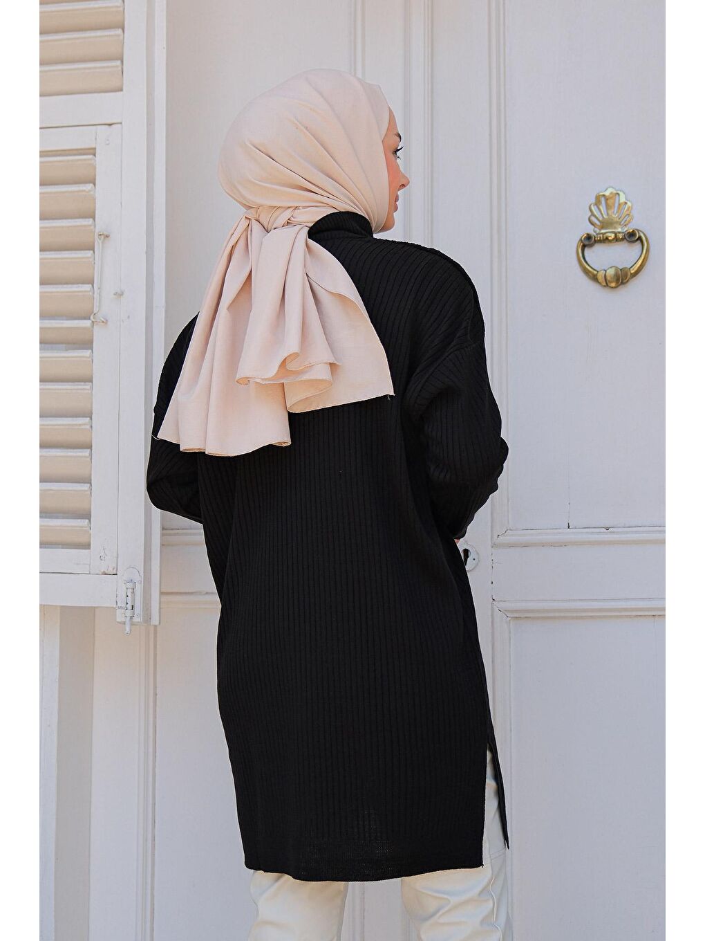 Kadın Triko Tesettür Kazak Siyah-4