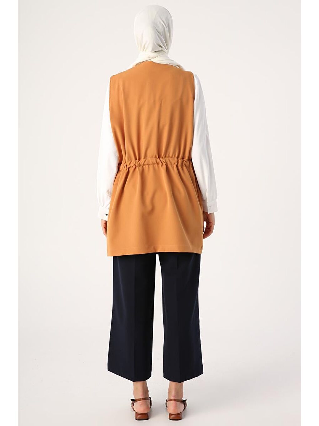 Sarı Hardal-Fermuarlı Kemerli Yelek-4