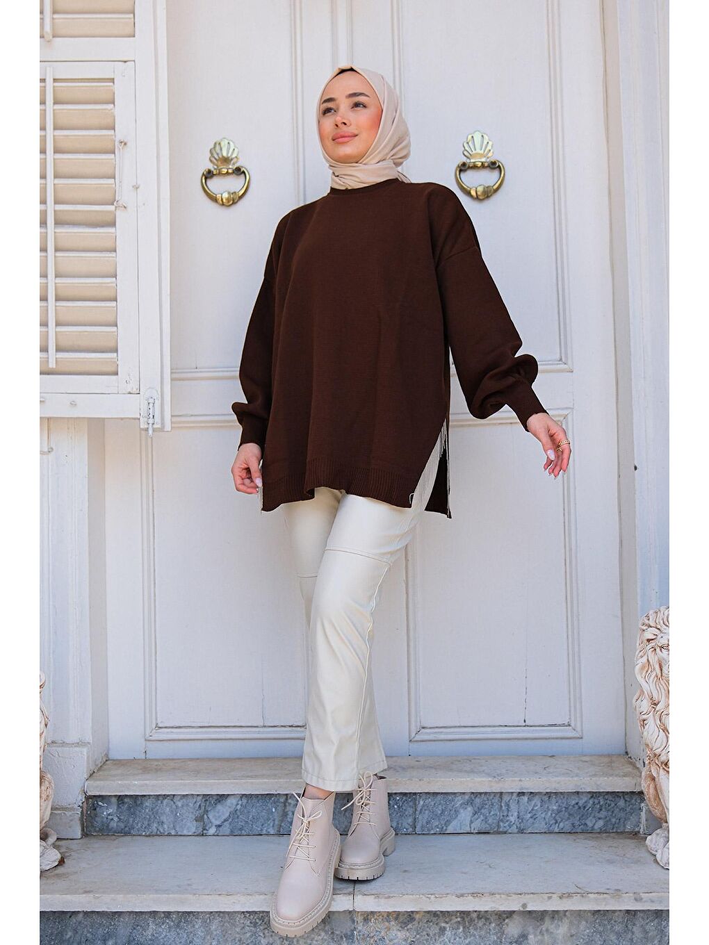 Kadın Triko Kazak  Kahverengi-1