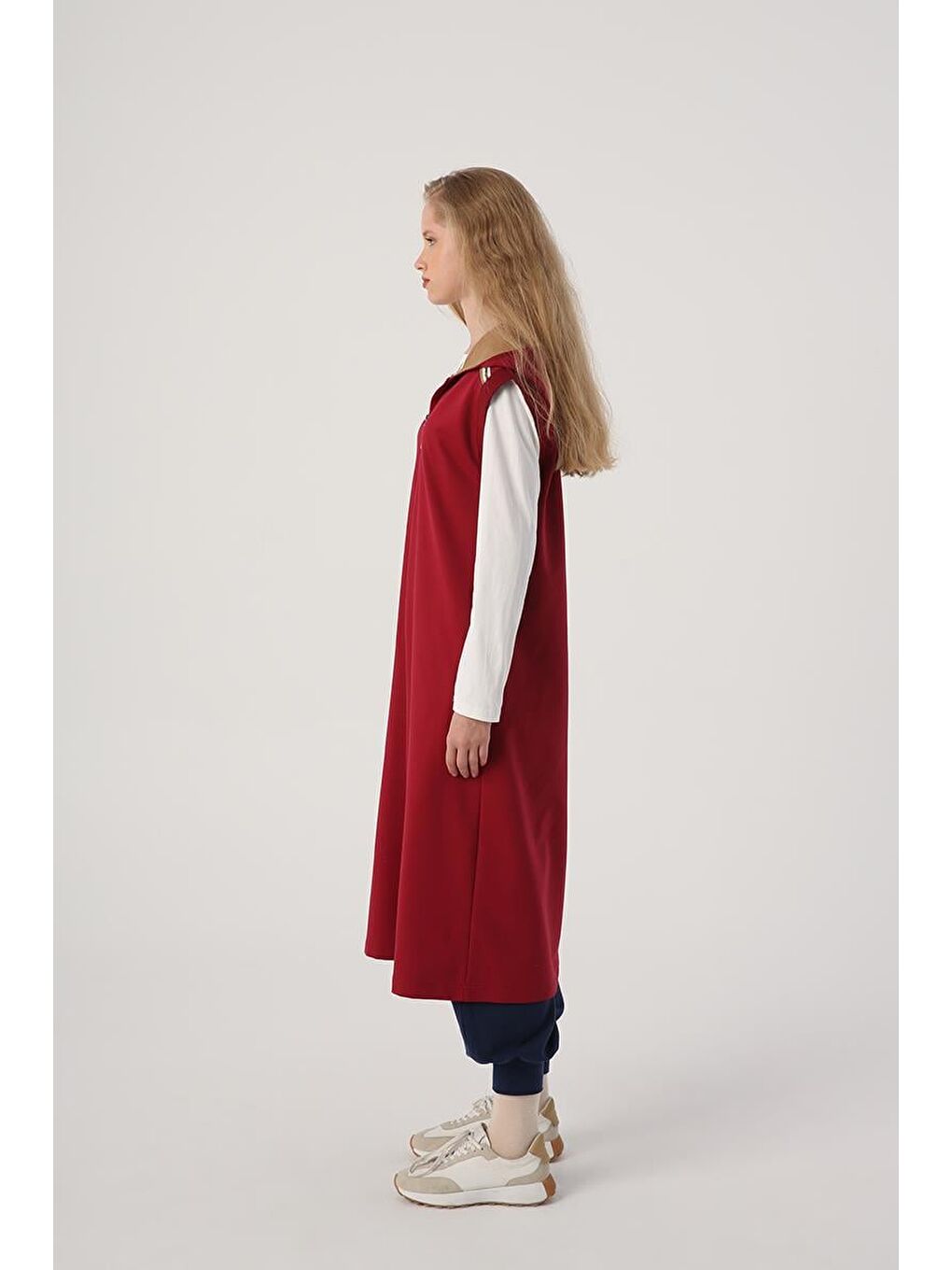 Koyu Bordo-Dokuma Garnili Şerit Detaylı Kapüşonlu Yelek-2