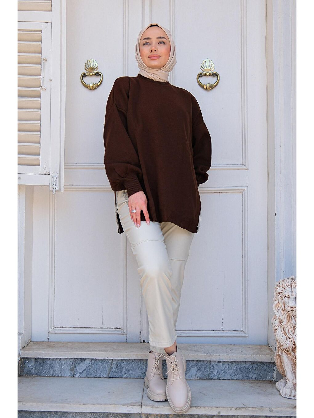 Kadın Triko Kazak  Kahverengi-3