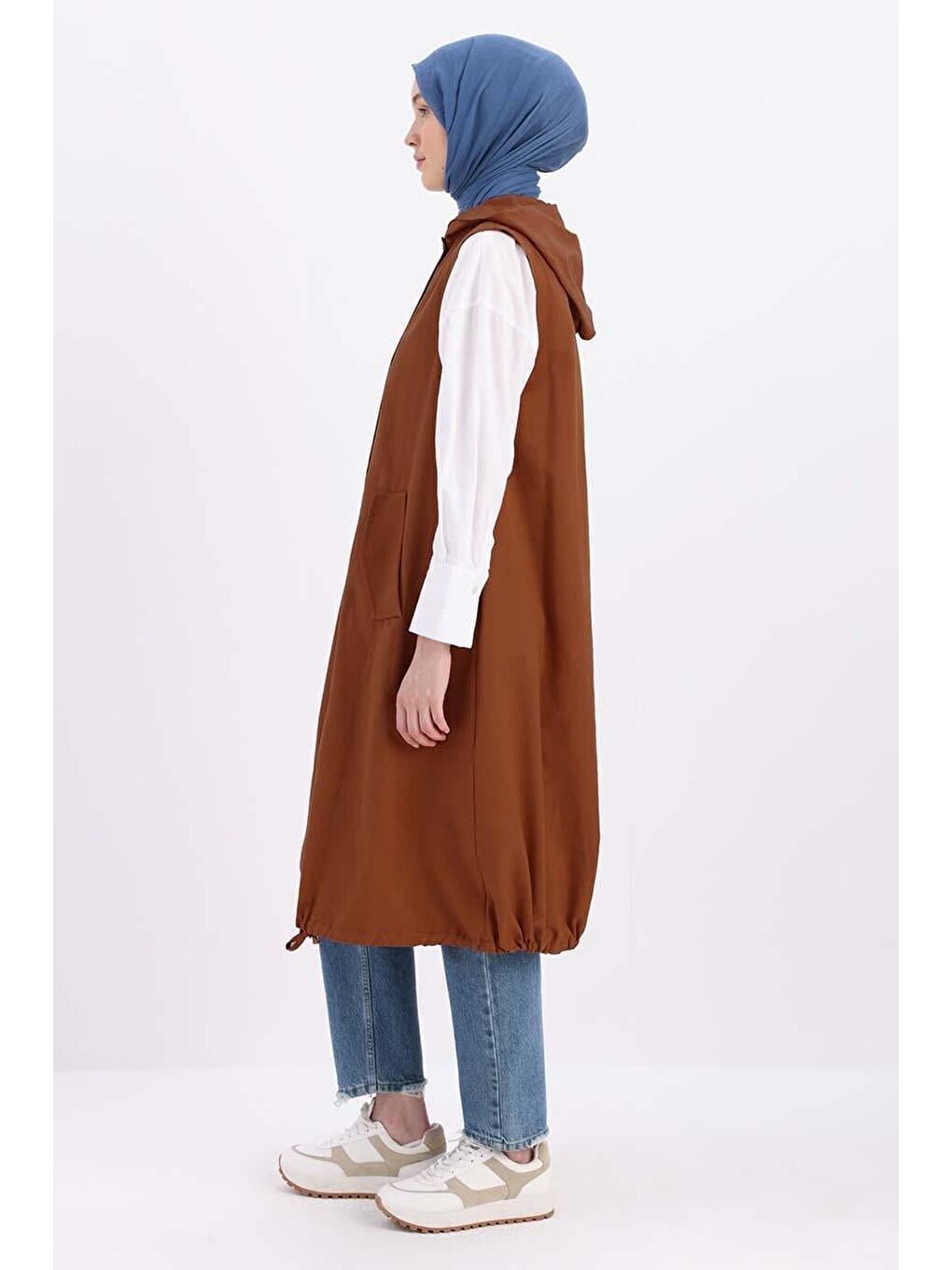 Kahverengi Kiremit Kapüşonlu Çıtçıtlı Yelek-2
