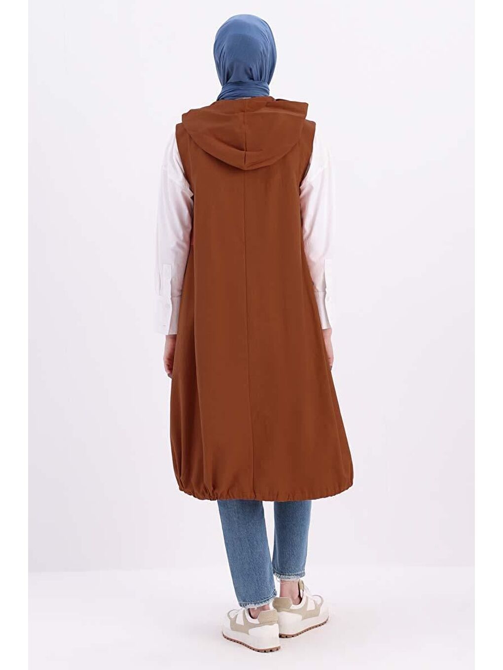 Kahverengi Kiremit Kapüşonlu Çıtçıtlı Yelek-3