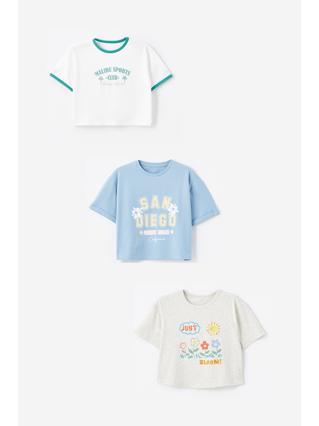 Beyaz 3' lü Set - Örme Baskı Detaylı Tshirt