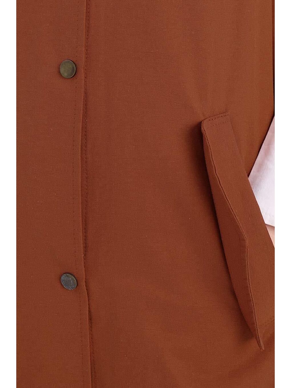 Kahverengi Kiremit Kapüşonlu Çıtçıtlı Yelek-4