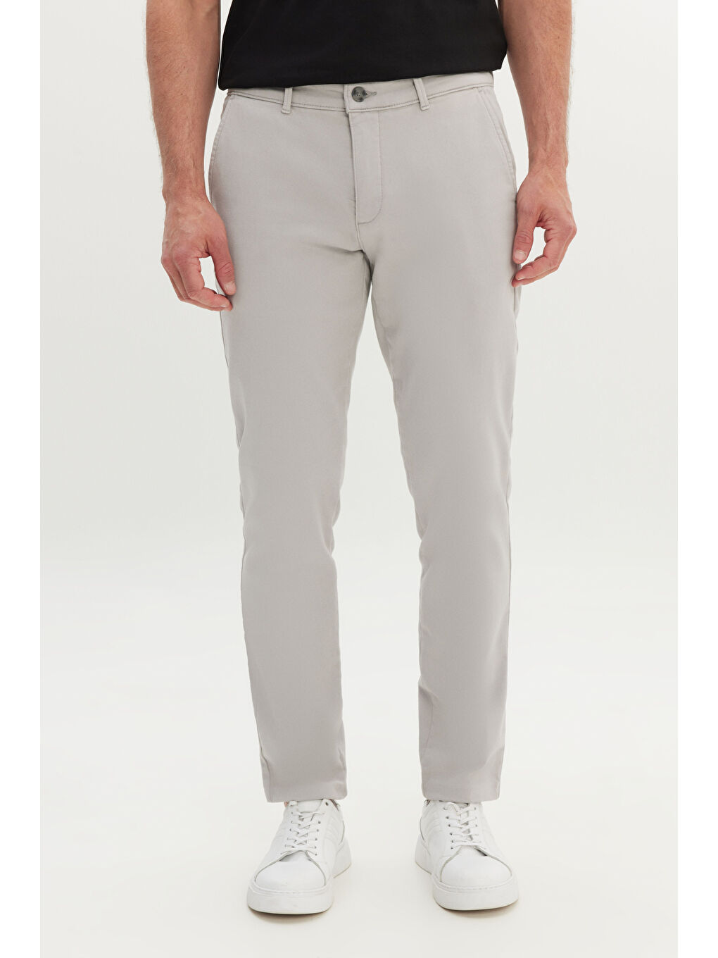 Erkek Gri Pamuklu Slim Fit Dar Kesim Yan Cep Casual Pantolon