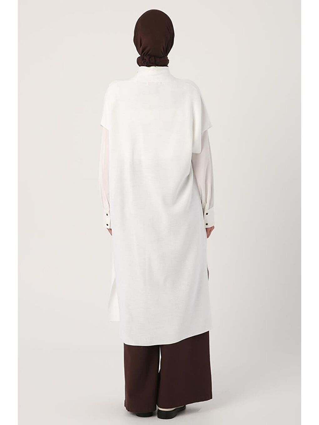 Ekru Cepli Uzun Triko Yelek-3