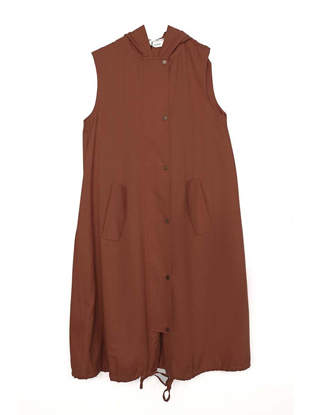 Kahverengi Kiremit Kapüşonlu Çıtçıtlı Yelek-5