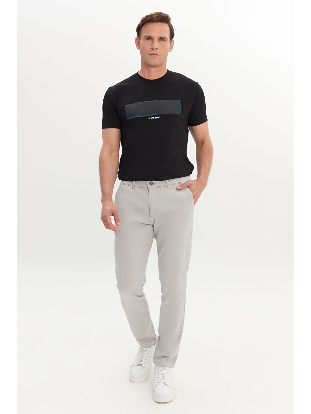 Erkek Gri Pamuklu Slim Fit Dar Kesim Yan Cep Casual Pantolon-1