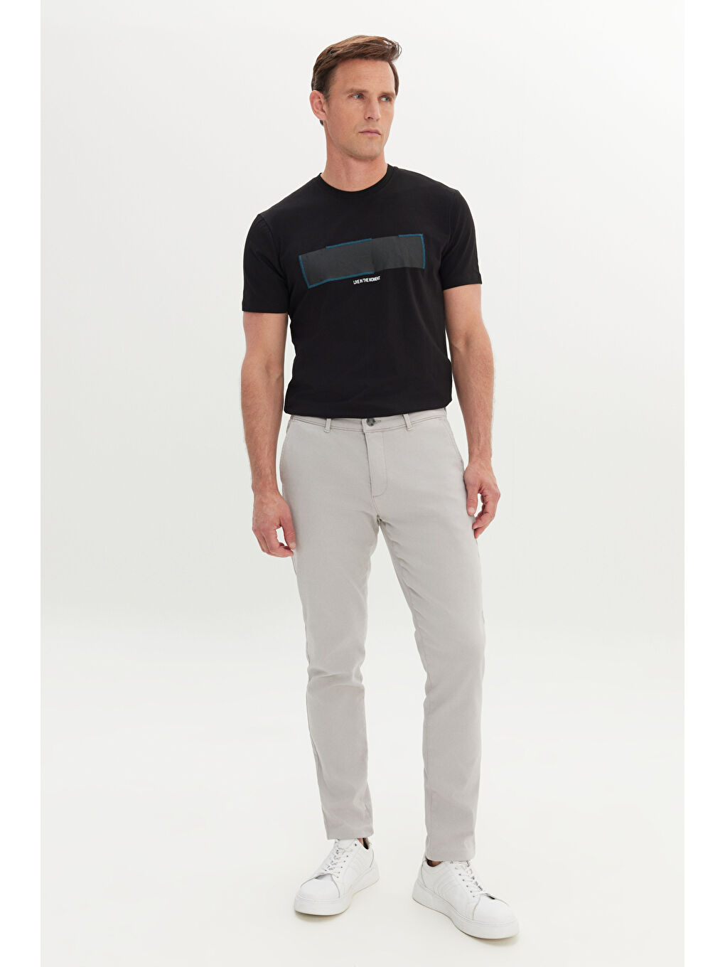 Erkek Gri Pamuklu Slim Fit Dar Kesim Yan Cep Casual Pantolon-2