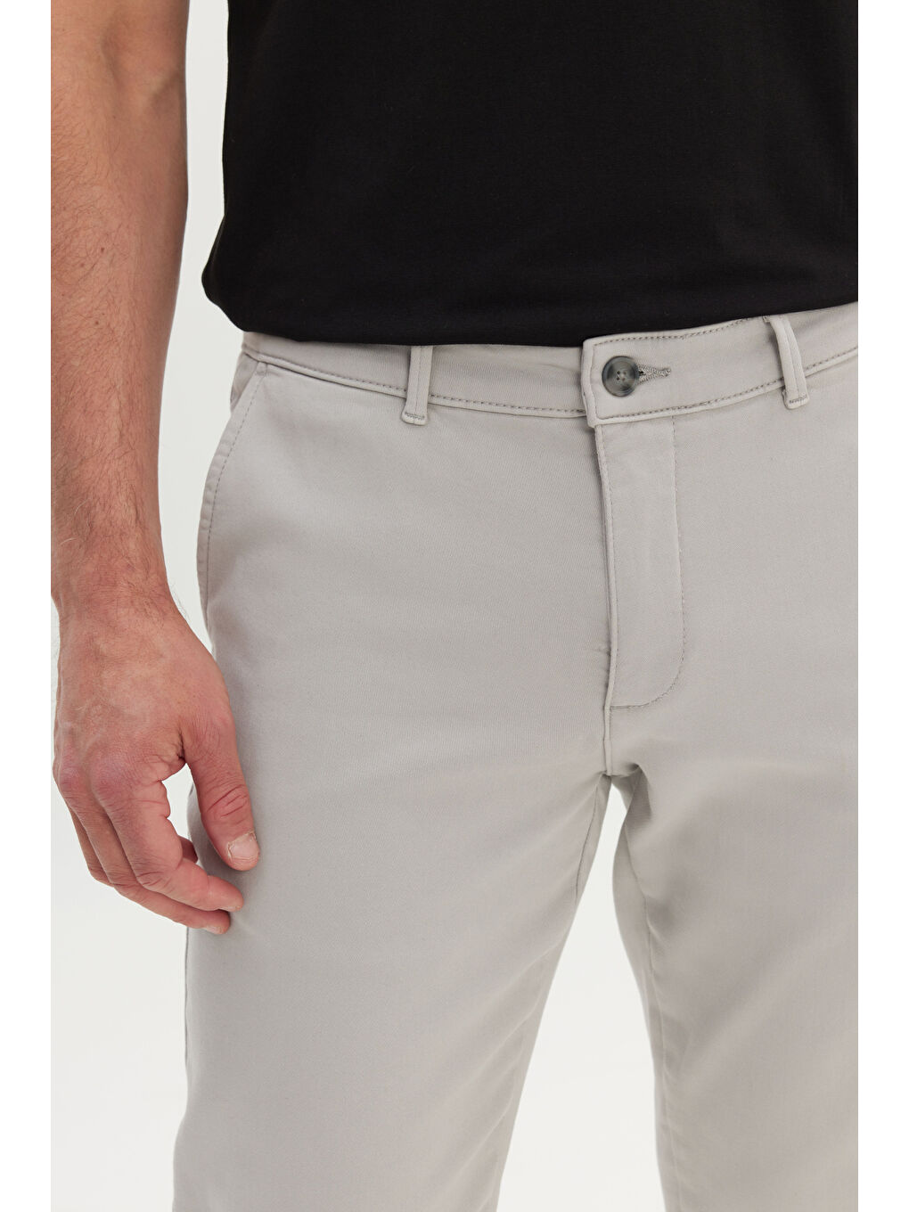 Erkek Gri Pamuklu Slim Fit Dar Kesim Yan Cep Casual Pantolon-4