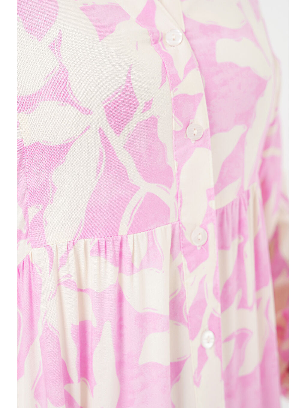 2423 Otantik Desenli Tesettür Elbise - Y.Pembe-4