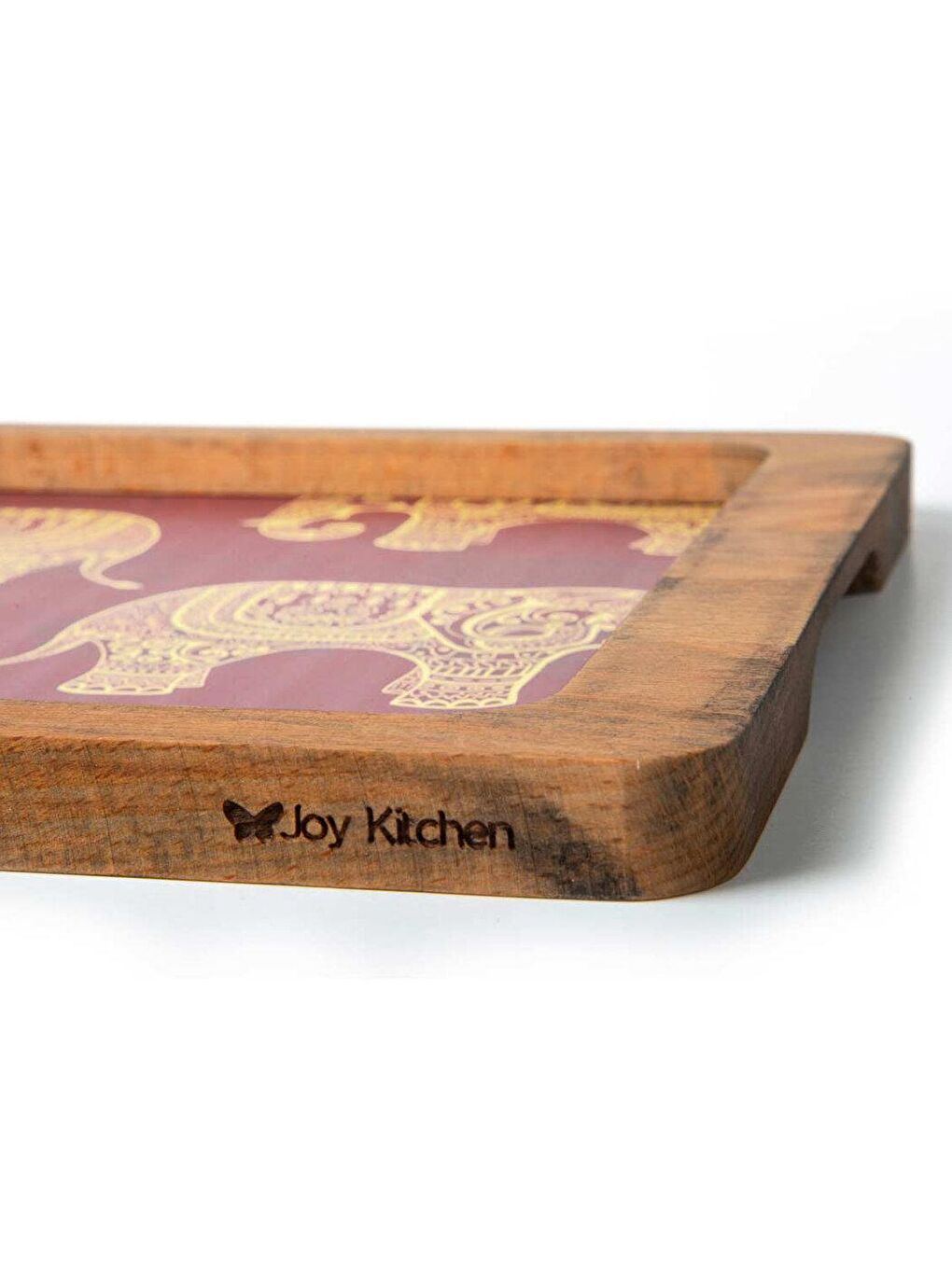 Karışık Fil Desenli Ahşap Küçük Tepsi 21x31 Cm-1