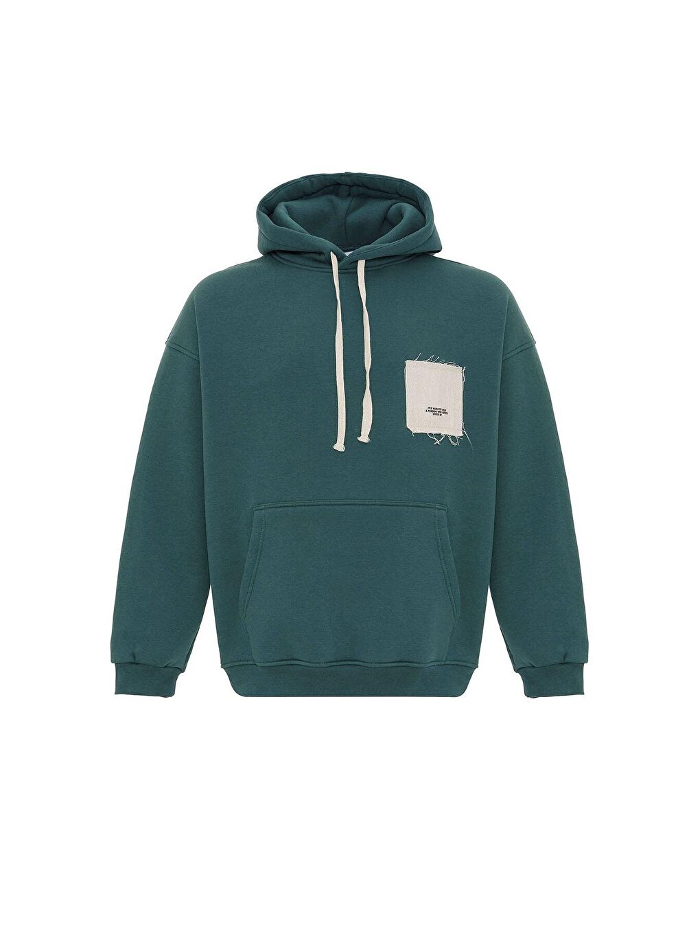 Petrol Etiket Detaylı Oversize Kapüşonlu  Erkek Hoodie-1