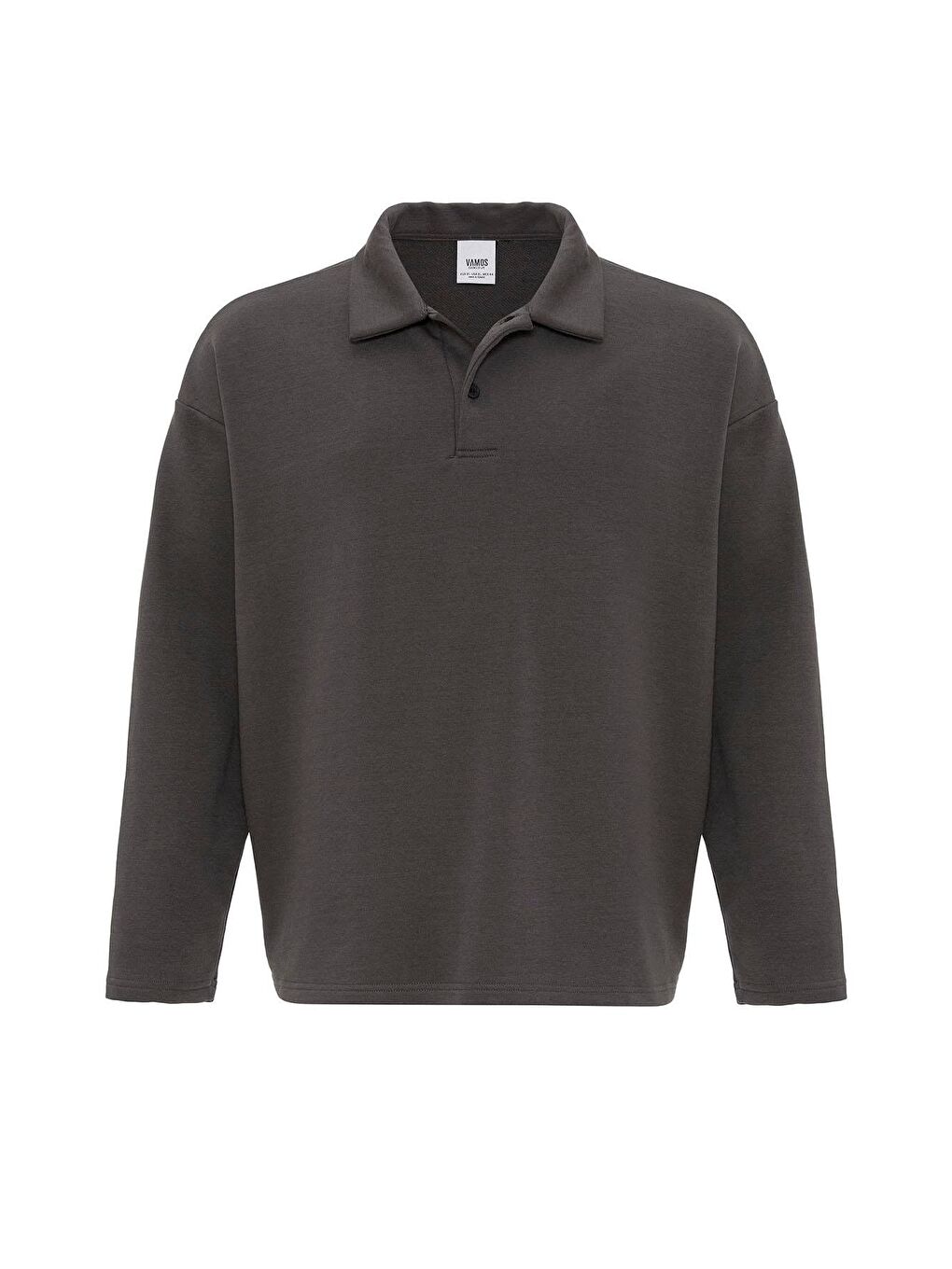 Gri Basic Polo Yaka Erkek Sweatshirt-1