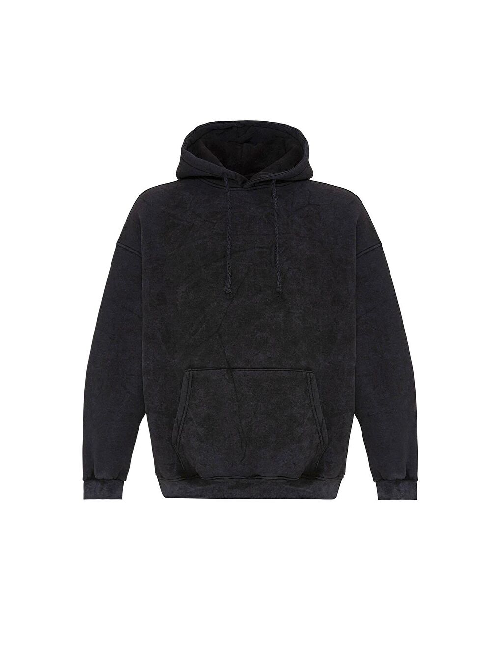 Siyah Basic Yıkamalı Oversize  Erkek Kapüşonlu Sweatshirt Hoodie-6
