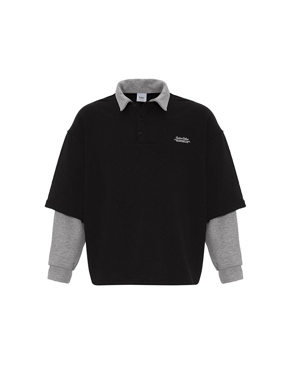 Polo Yaka Çift Kol Detaylı Oversize Sweatsıhrt Siyah-6