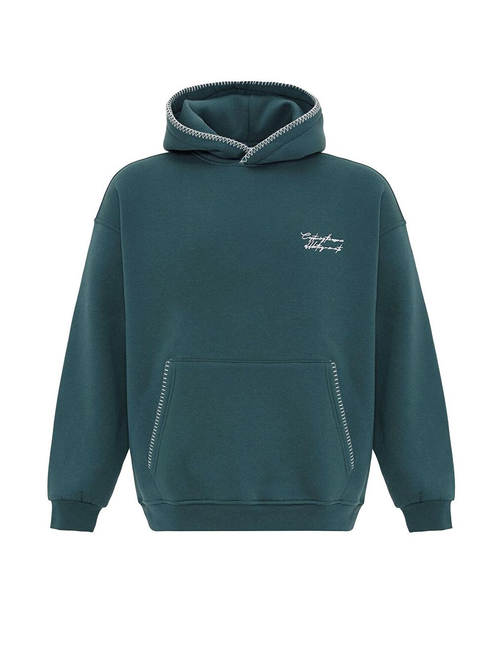 Yazı Detaylı Kapüşonlu Oversize Swaetshırt Petrol-1