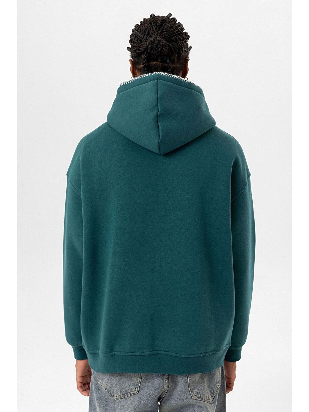 Yazı Detaylı Kapüşonlu Oversize Swaetshırt Petrol-4