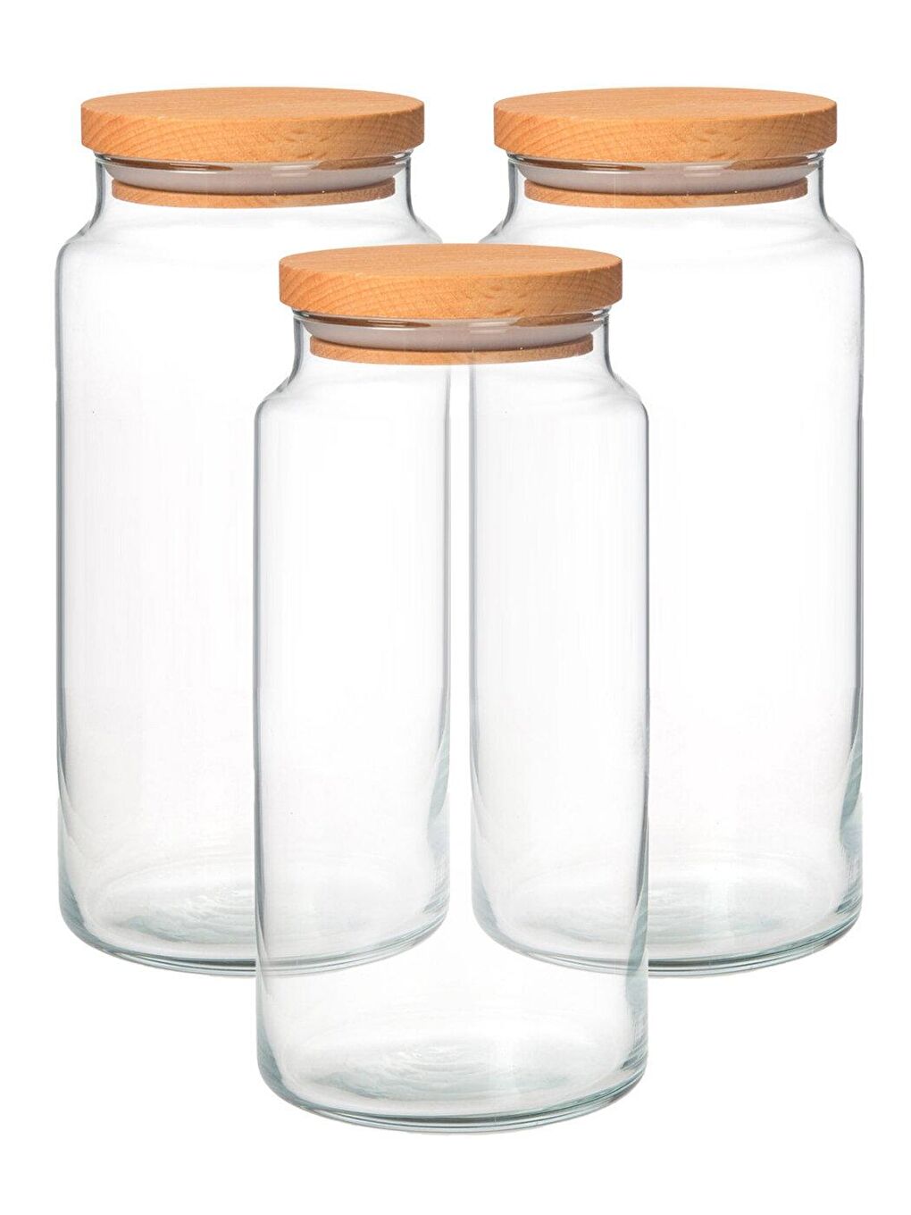 Renksiz 3'lü Jumbo Boy Ahşap Kapaklı Kavanoz 1400 Cc