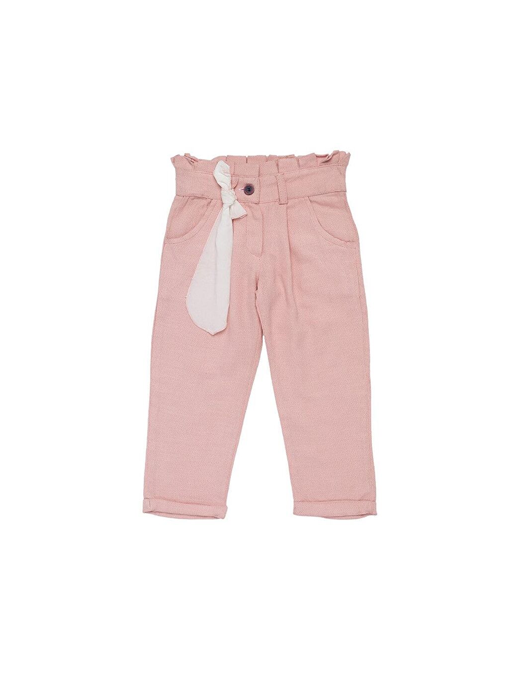 Pembe Kız Çocuk Beli Fırfırlı Cepli Pantolon
