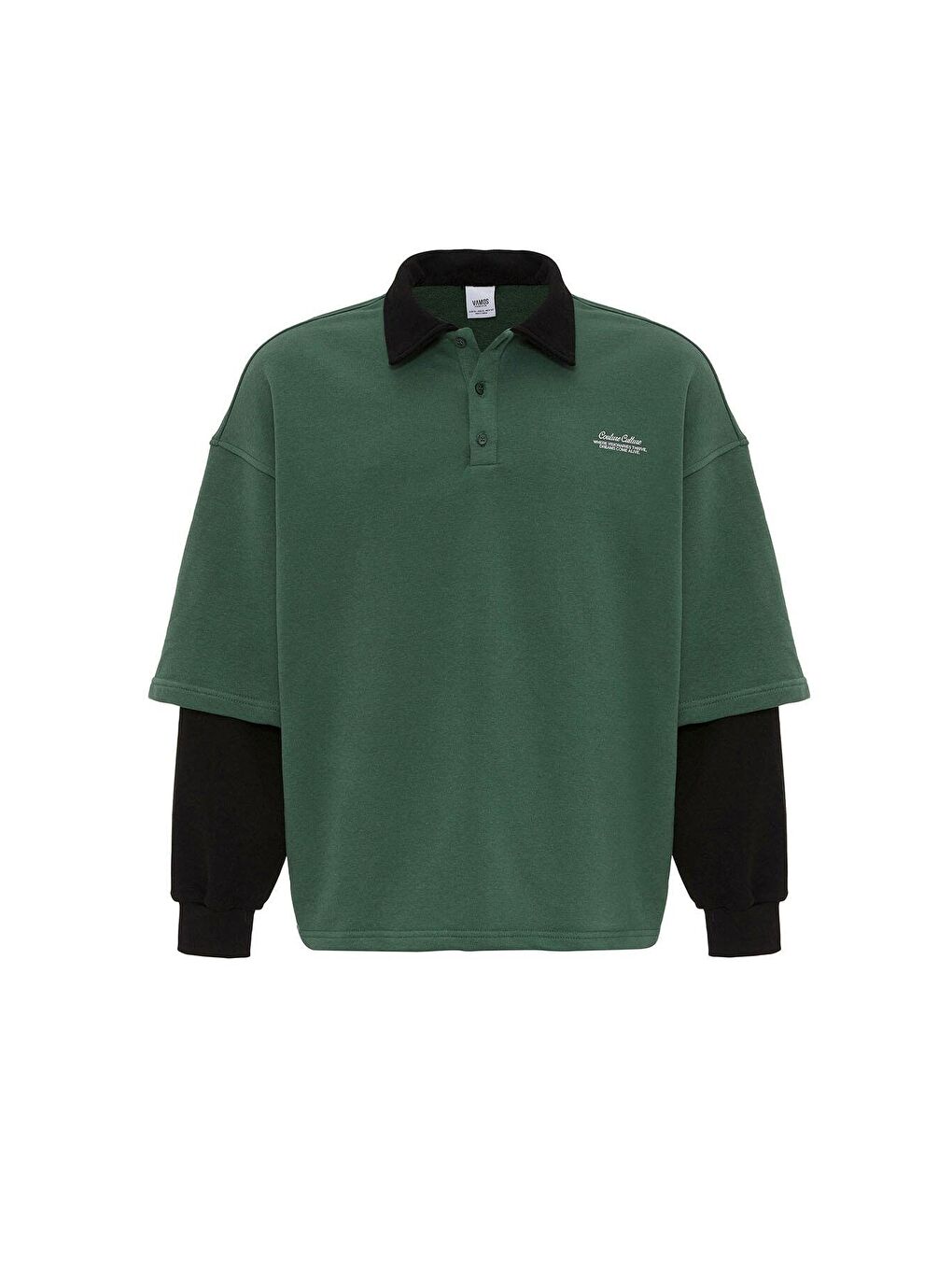 Yeşil Polo Yaka Çift Kol Detaylı Oversize Sweatsıhrt Nefti-1