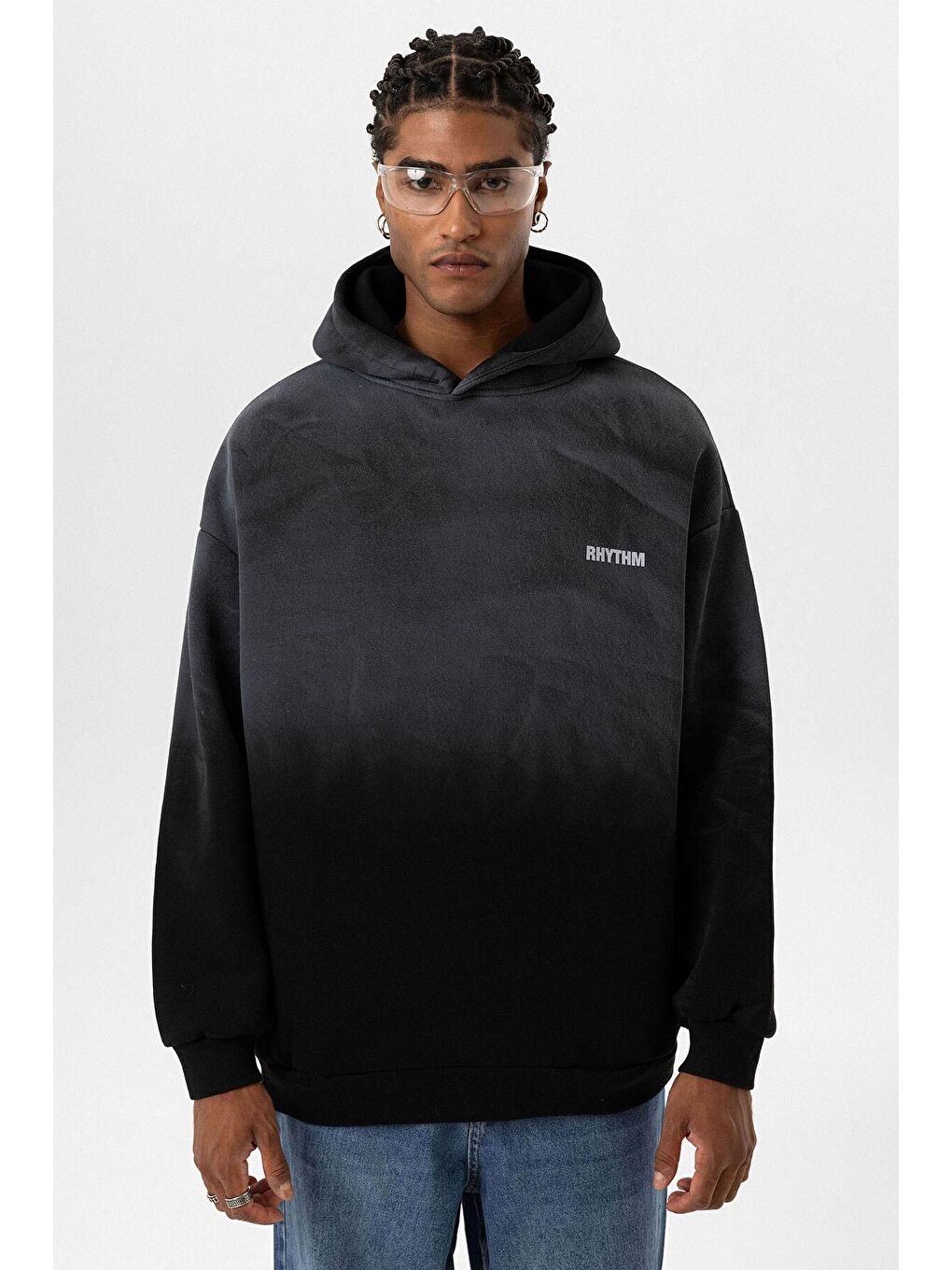 Siyah Arka Baskılı Oversize Kapüşonlu  Erkek Hoodie