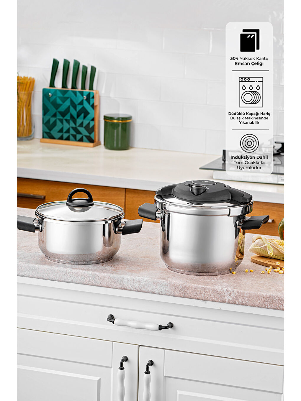 Siyah Arya 4 + 6 Lt Düdüklü Çelik Tencere-2