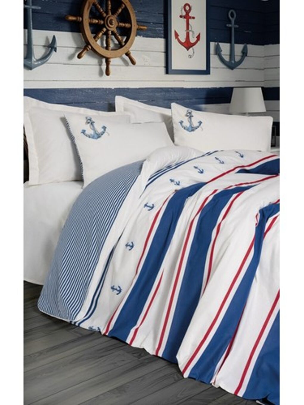 Karışık Pamuk Box Maritime Tek Kişilik Nevresim Takimi Brine Ekru