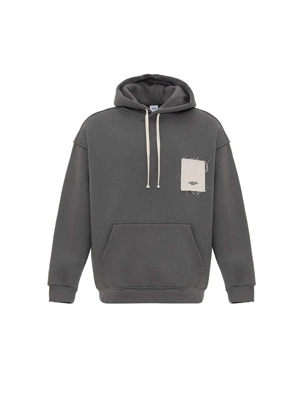 Gri Etiket Detaylı Oversize Kapüşonlu  Erkek Hoodie-6