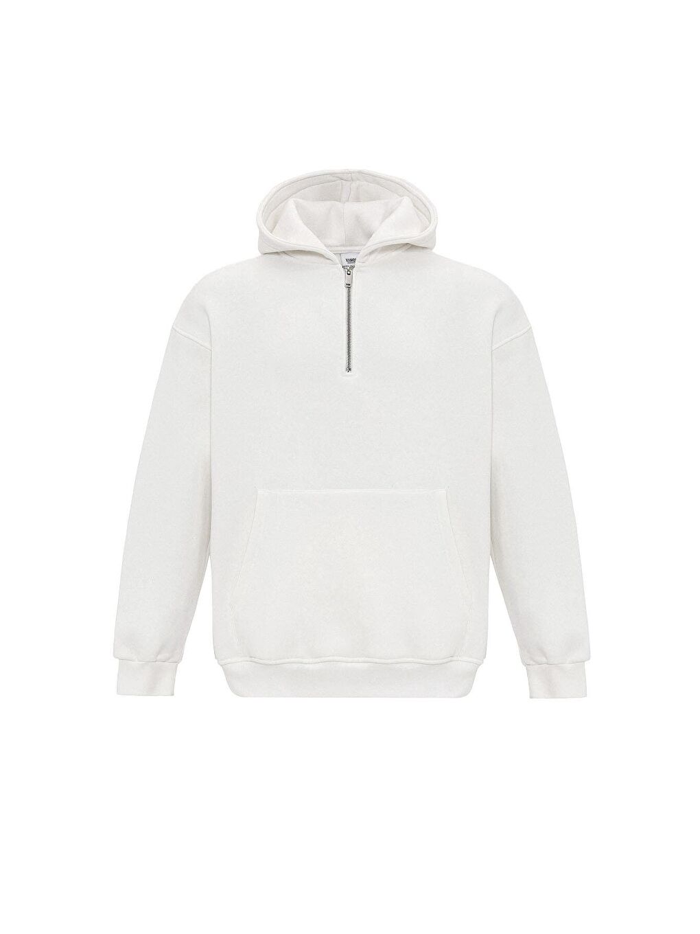 Ekru Basic Oversize Fermuar Detaylı Kapüşonlu  Erkek Hoodie-6