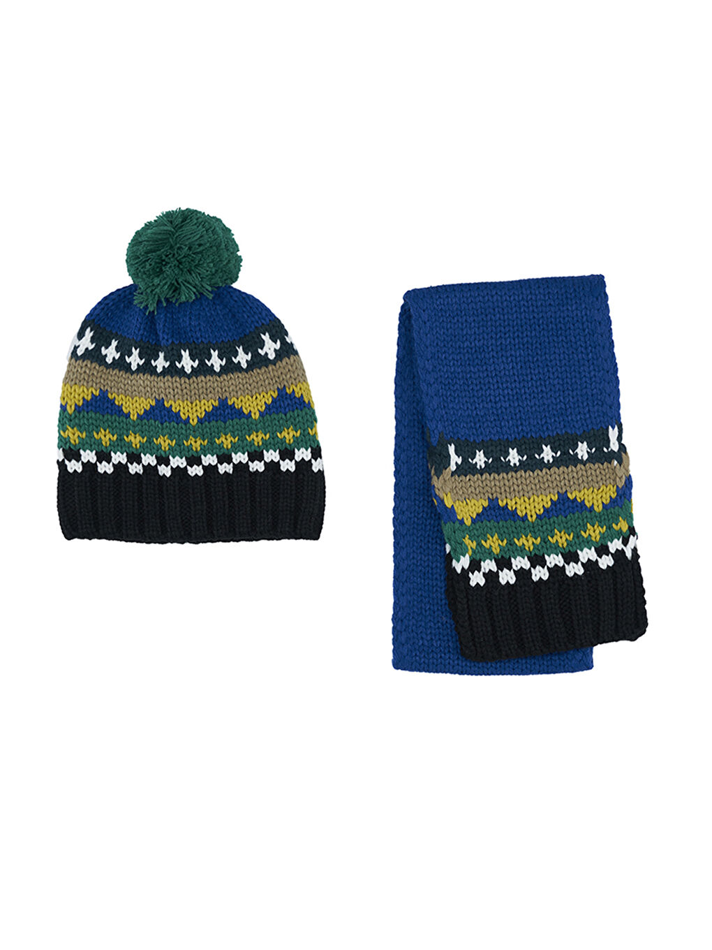 Erkek Bebek Mavi Atkı Bere Set