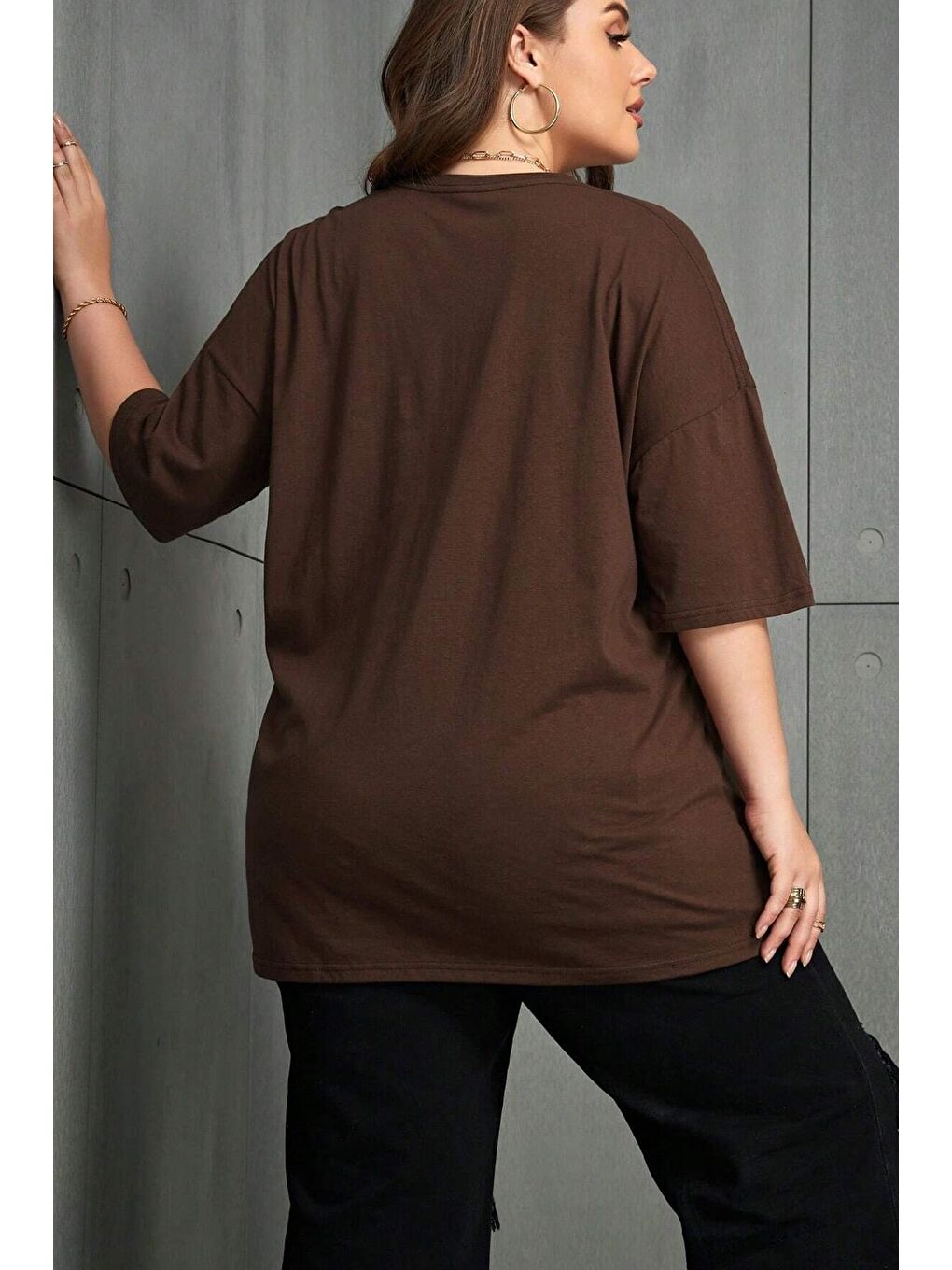 Kahverengi Unisex Special Agent Baskılı Oversize Tshirt-1