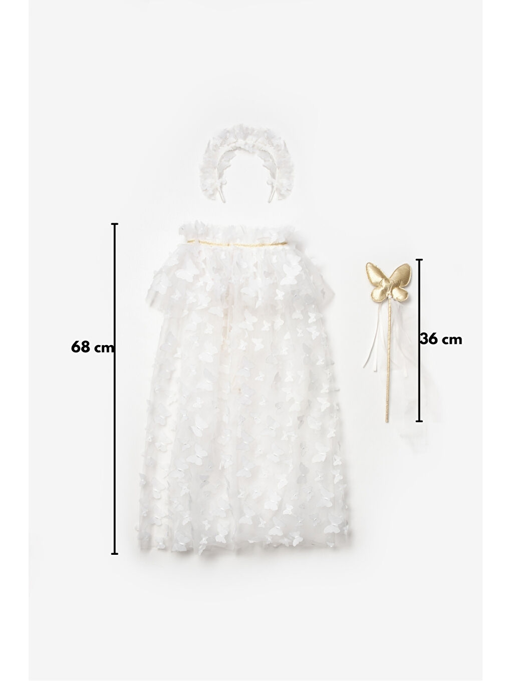 Ekru Kelebek Aplikeli Kız Çocuk Pelerin Asa Taç Set-3