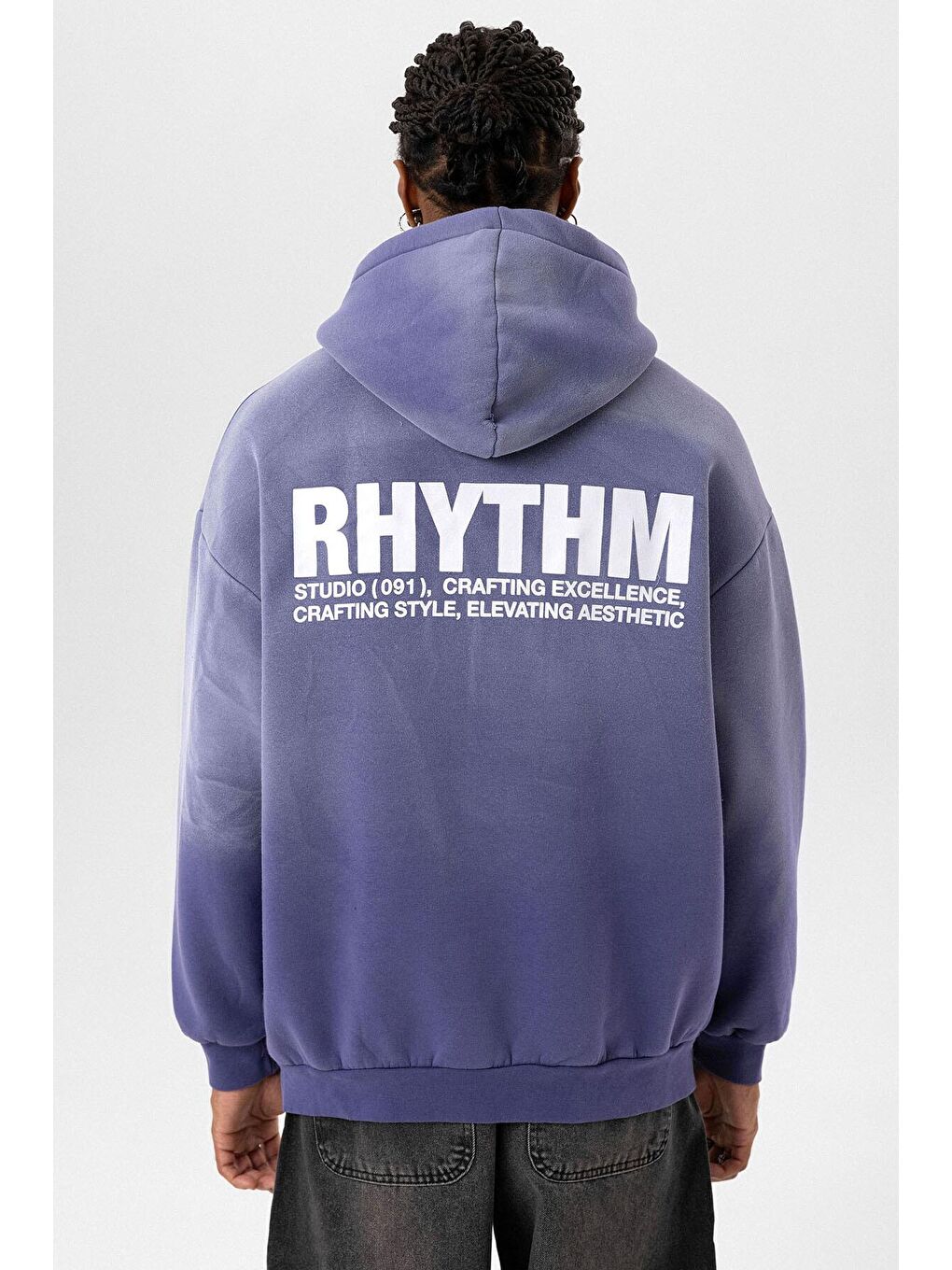 Mor Arka Baskılı Oversize Kapüşonlu  Erkek Hoodie-3