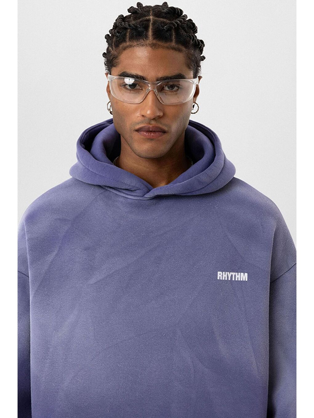 Mor Arka Baskılı Oversize Kapüşonlu  Erkek Hoodie-4