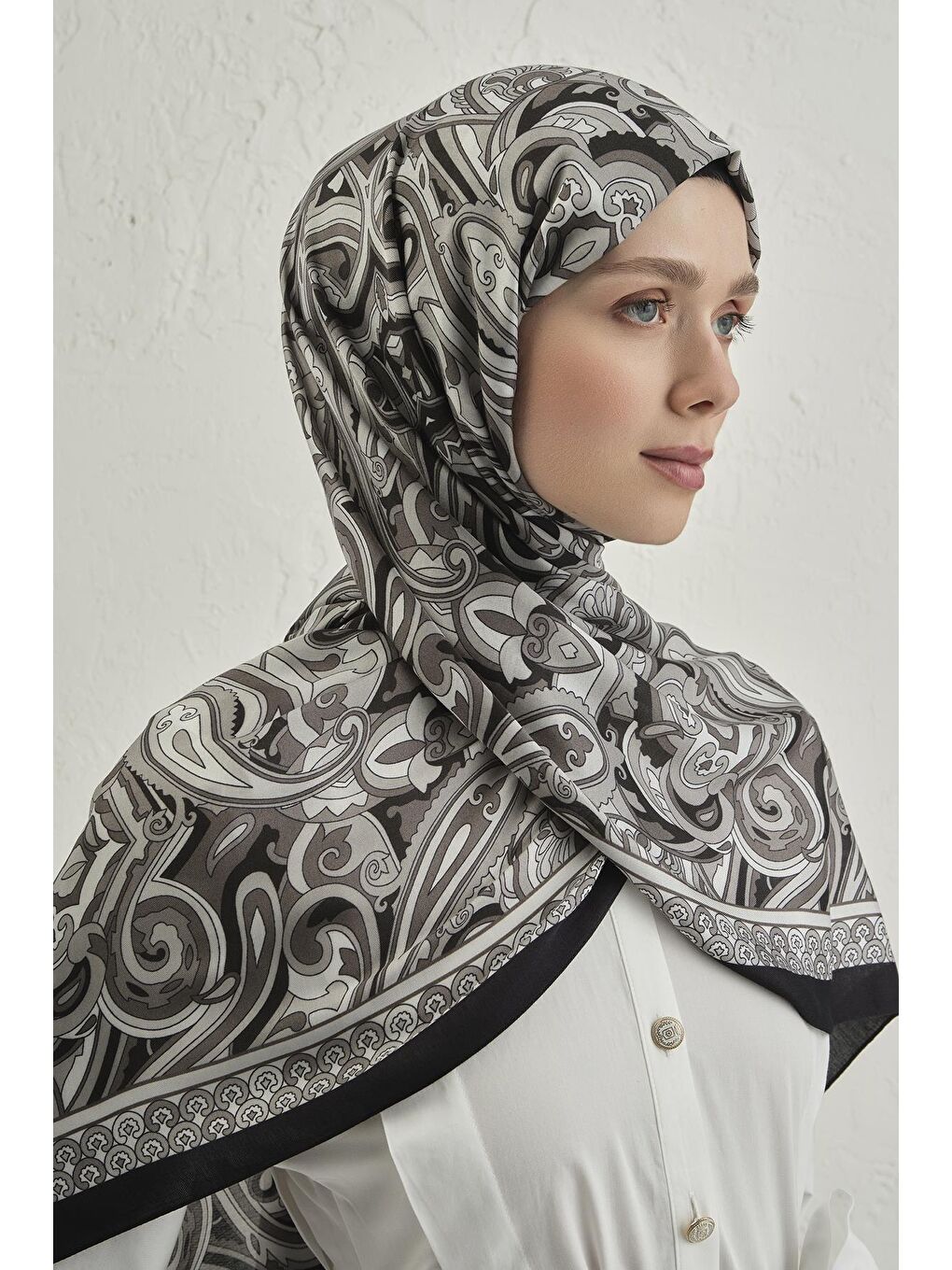Gri Premium Pure Etnik Desen Şal 2 22