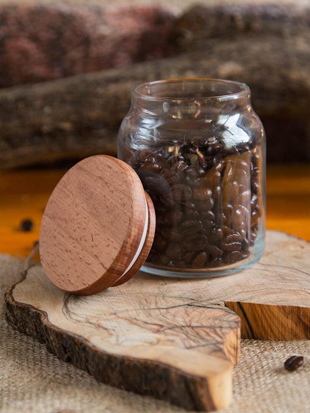 Renksiz 3'lü Küçük Boy Ahşap Kapaklı Kavanoz 290 Cc-2