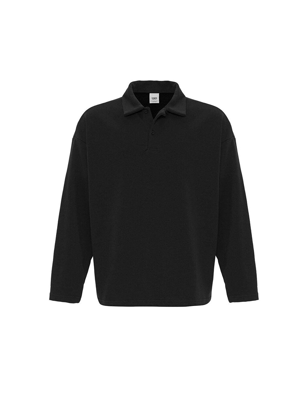 Siyah Basic Polo Yaka Erkek Sweatshirt-6
