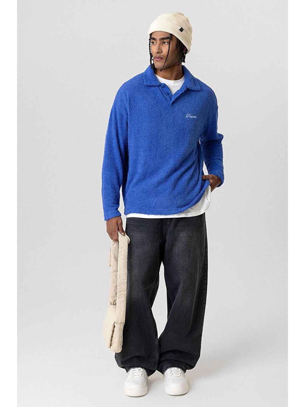 Mavi Yazı Detaylı Oversize Sweatshirt Saks-3