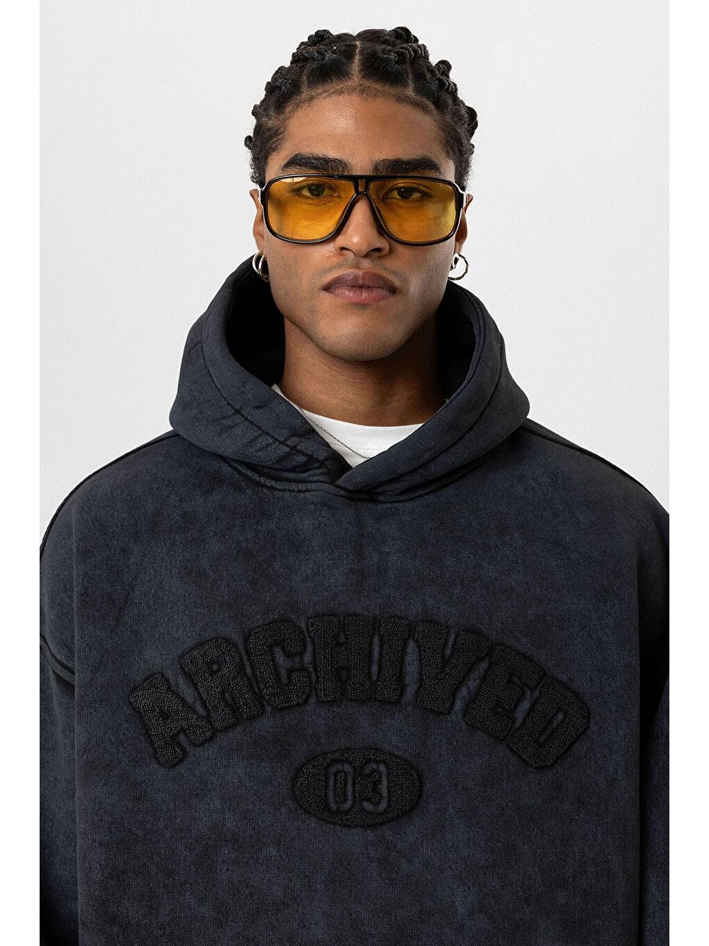 Siyah Yıkamalı Oversize Baskılı  Kapüşonlu Sweatshirt Hoodie-4