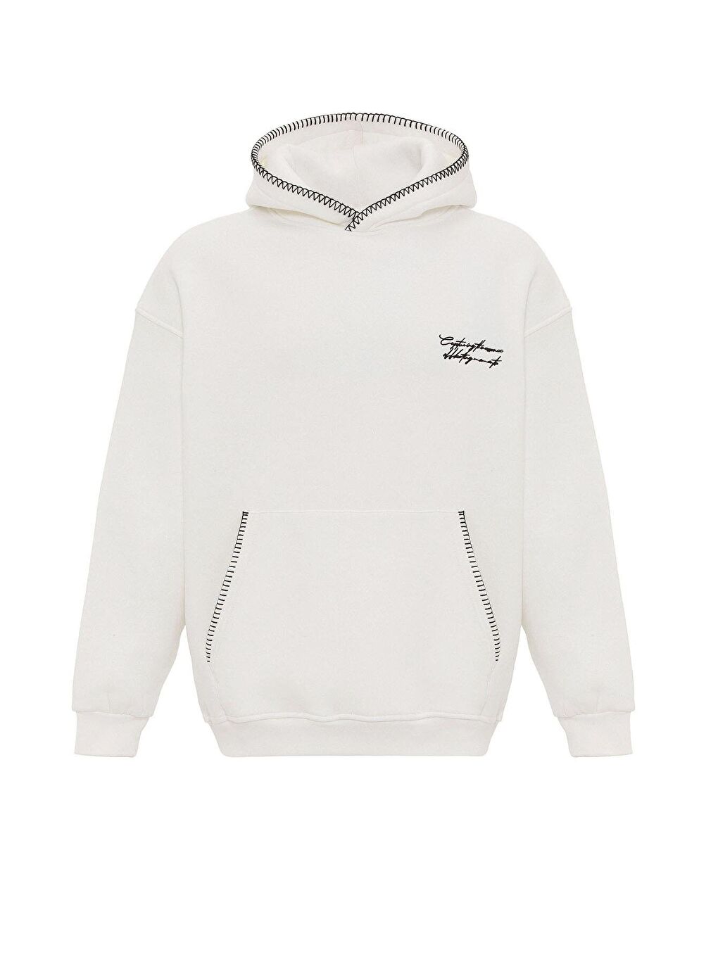 Yazı Detaylı Kapüşonlu Oversize Swaetshırt Ekru-1