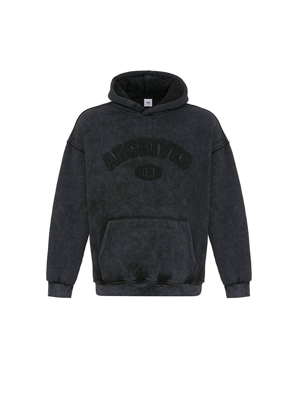 Siyah Yıkamalı Oversize Baskılı  Kapüşonlu Sweatshirt Hoodie-6