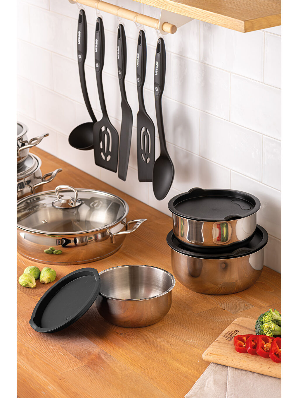 Gri Karıştır Pişir Sakla 17 Parça Servis Gereçli Çelik Tencere Seti-2