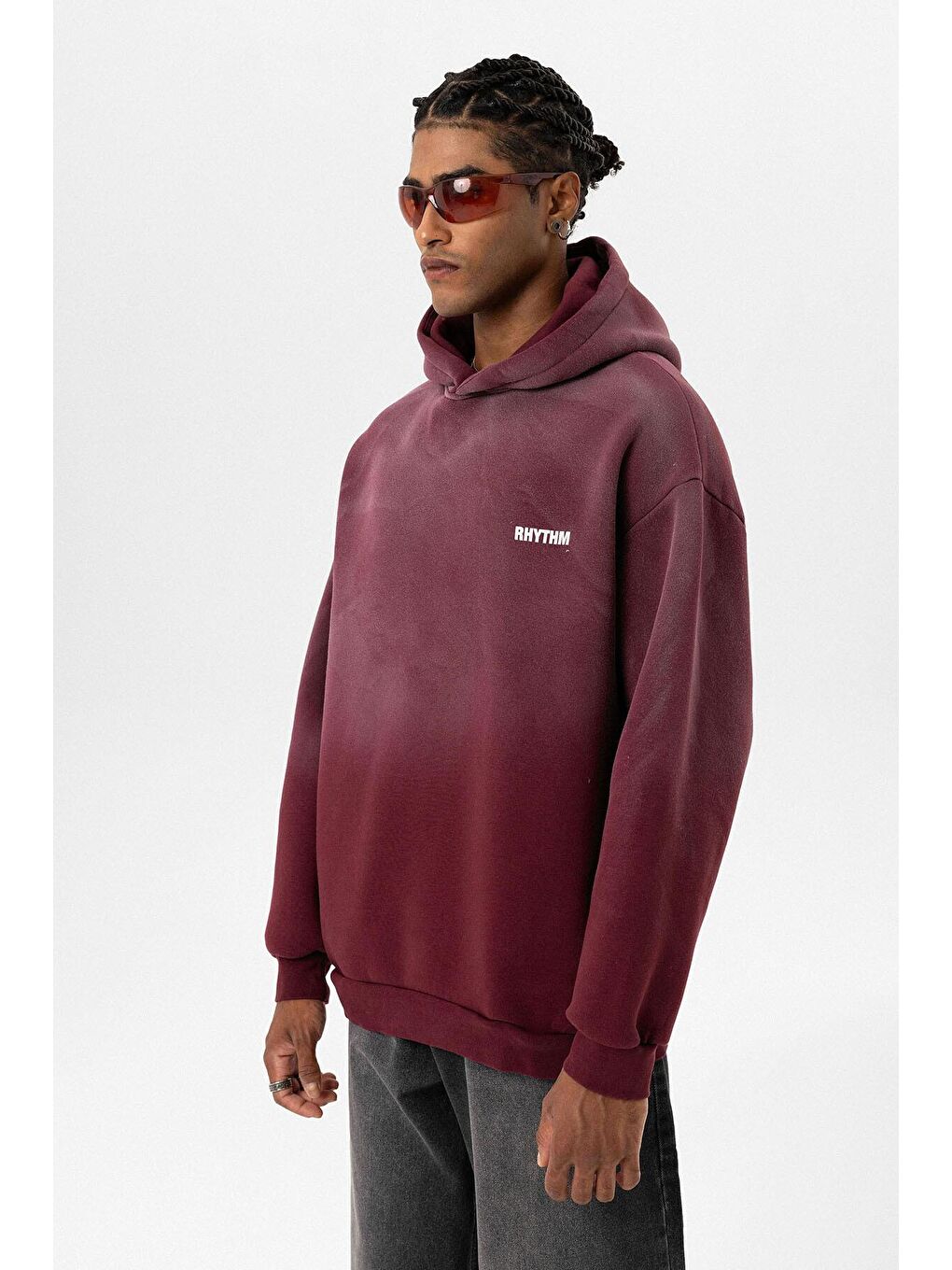 Bordo Arka Baskılı Oversize Kapüşonlu  Erkek Hoodie-2